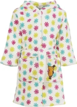 Playshoes Fleece-Bademantel DIE MAUS Blumen In Weiß/Rosa