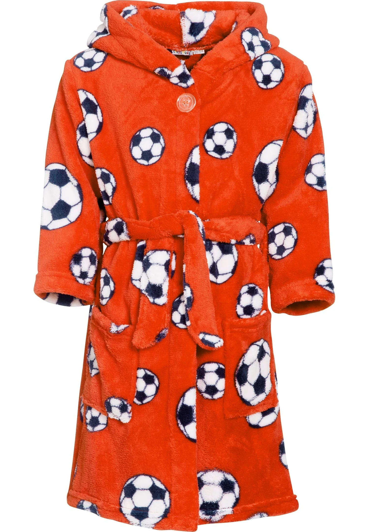 Playshoes Fleece-Bademantel Fußball In Orange 3 Playshoes Fleece-Bademantel Fußball In Orange