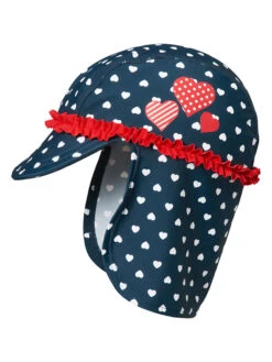 Playshoes Nackenschutzcap "Herzchen" In Dunkelblau/ Rot